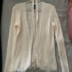 Like New Cream and Lace Belted Cardigan